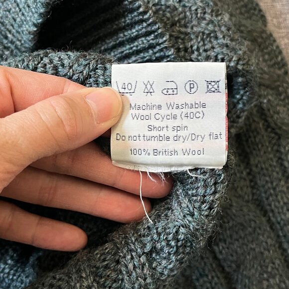 Woolovers 100% British Wool 1/4 Zip Cable Knit Sweater - Men's Size M - Green - Picture 13 of 14